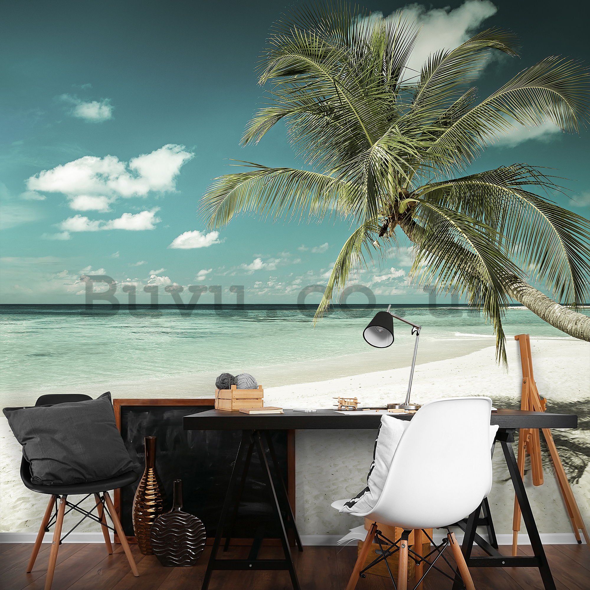 Wall mural: Palm tree over the sea - 184x254 cm