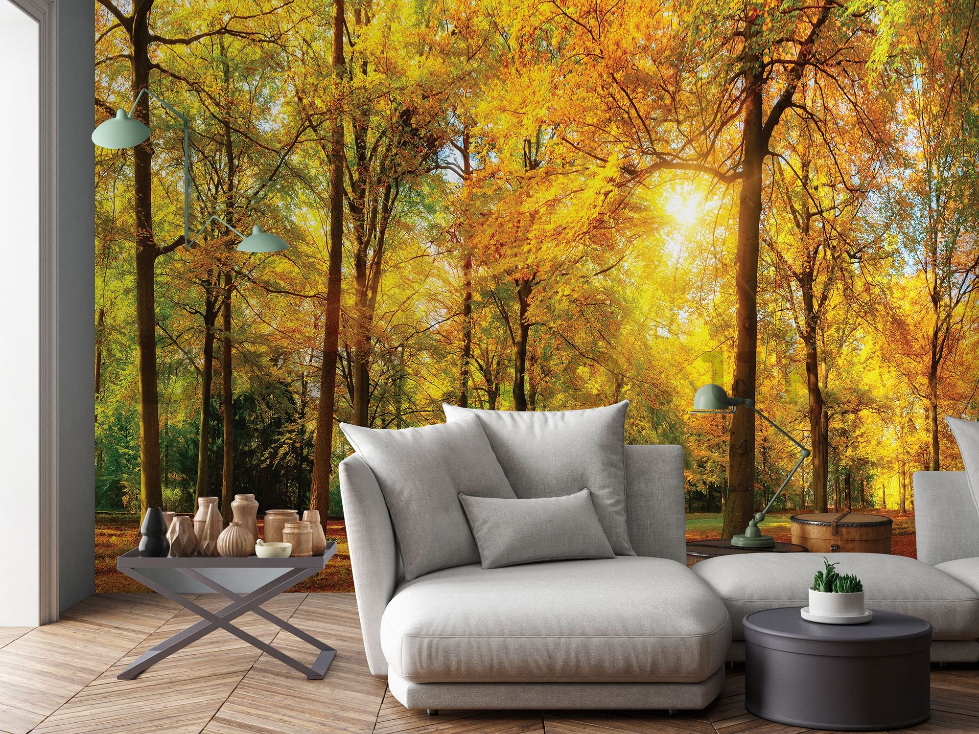Wall mural: Fallen leaves in the forest - 184x254 cm
