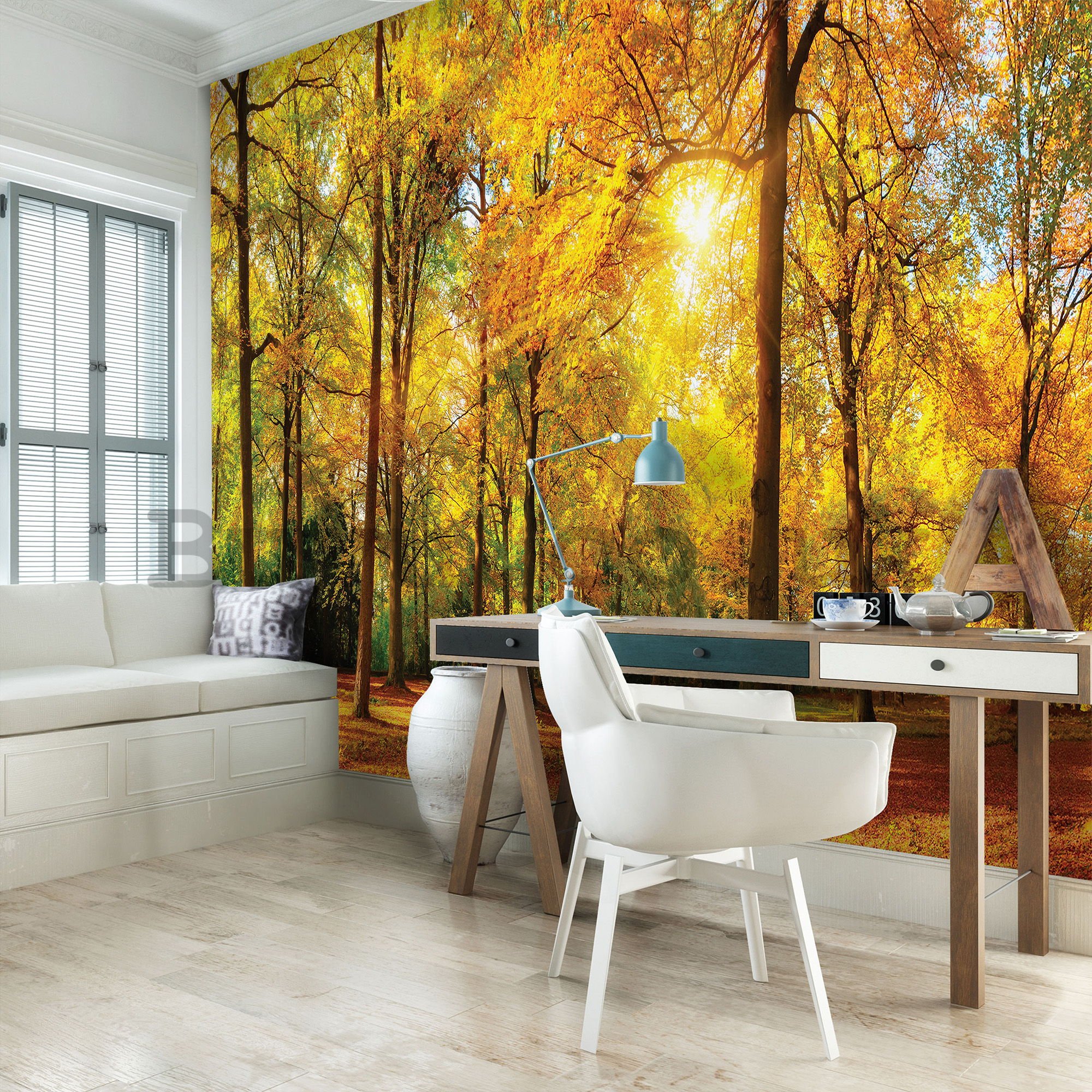 Wall mural: Fallen leaves in the forest - 254x368 cm