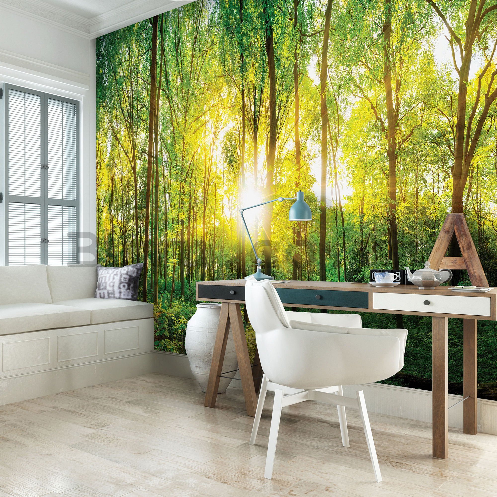 Wall mural: View through the forest - 254x368 cm