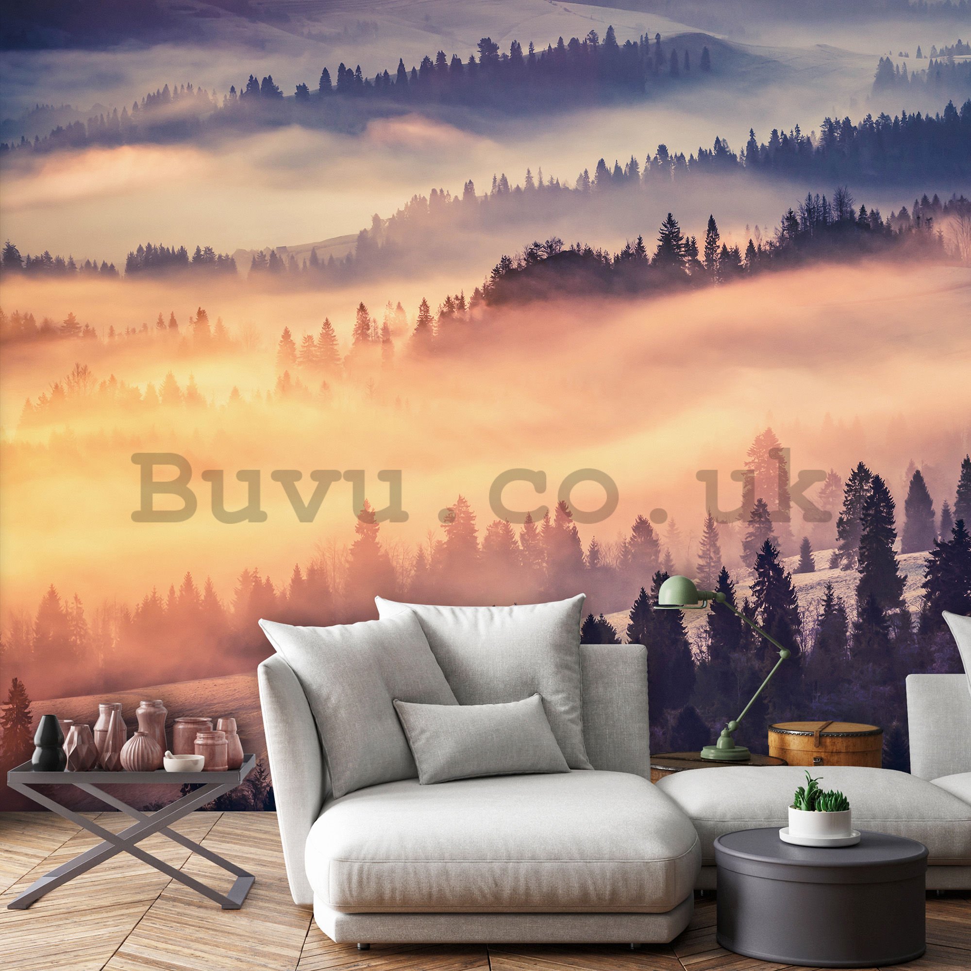 Wall mural: Fog over the mountains - 254x368 cm