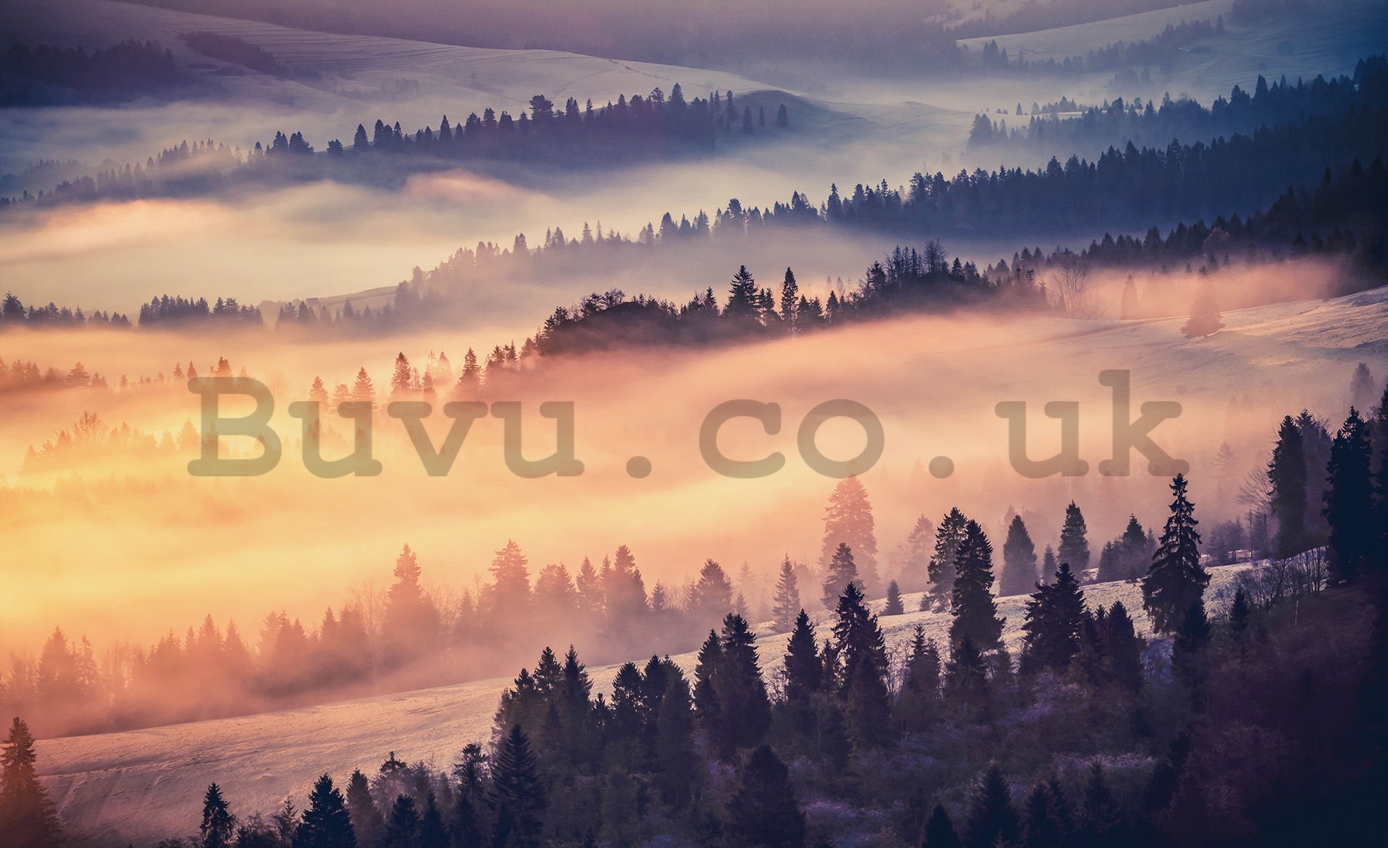 Wall mural: Fog over the mountains - 254x368 cm