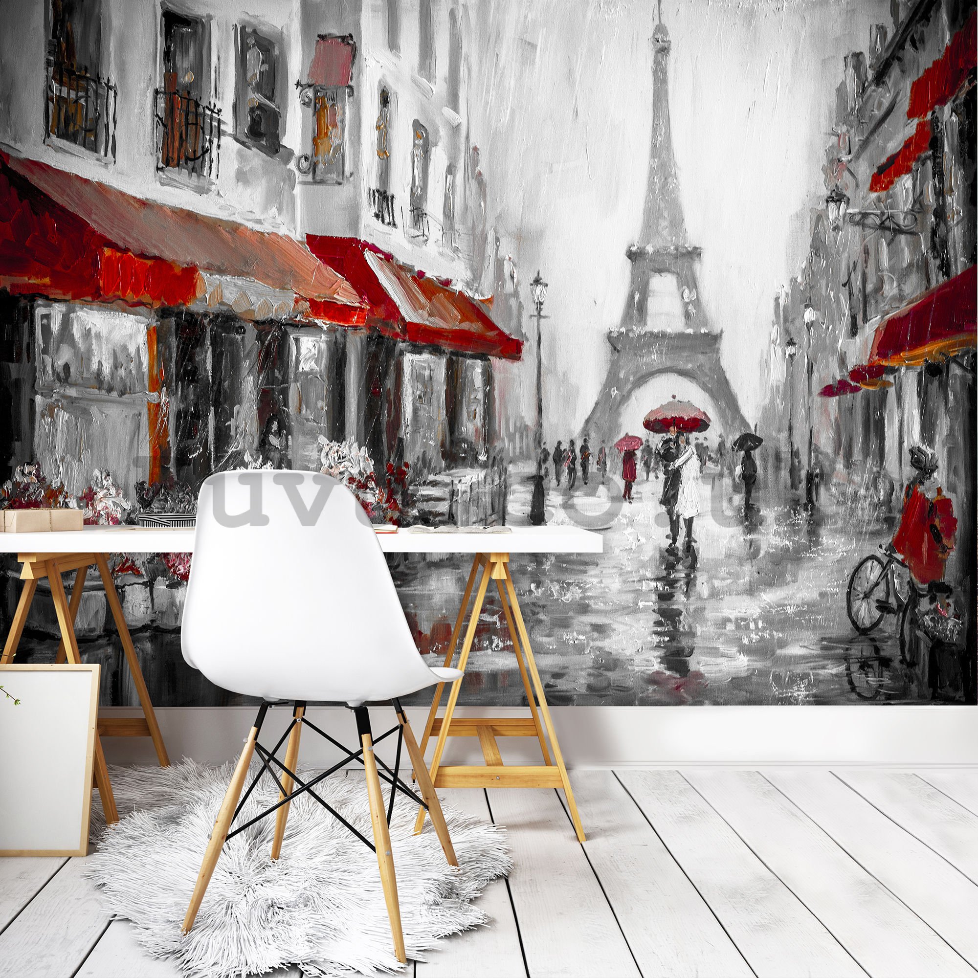Wall mural vlies: Rainy weather near Eiffel Tower - 184x254 cm