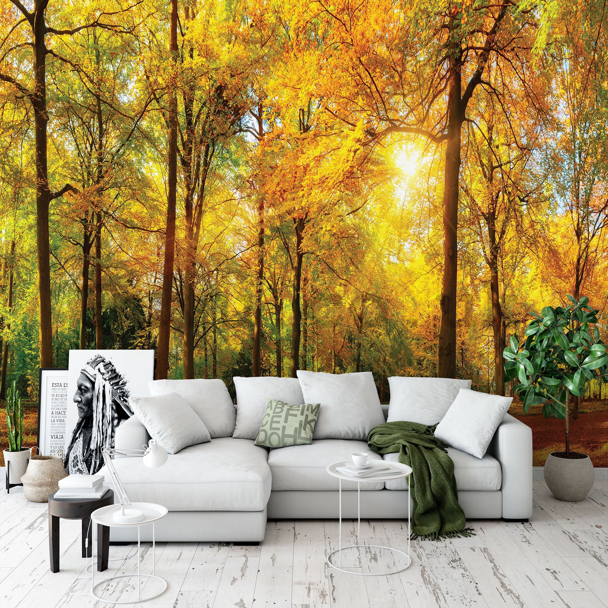 Wall mural vlies: Fallen leaves in the forest - 254x368 cm