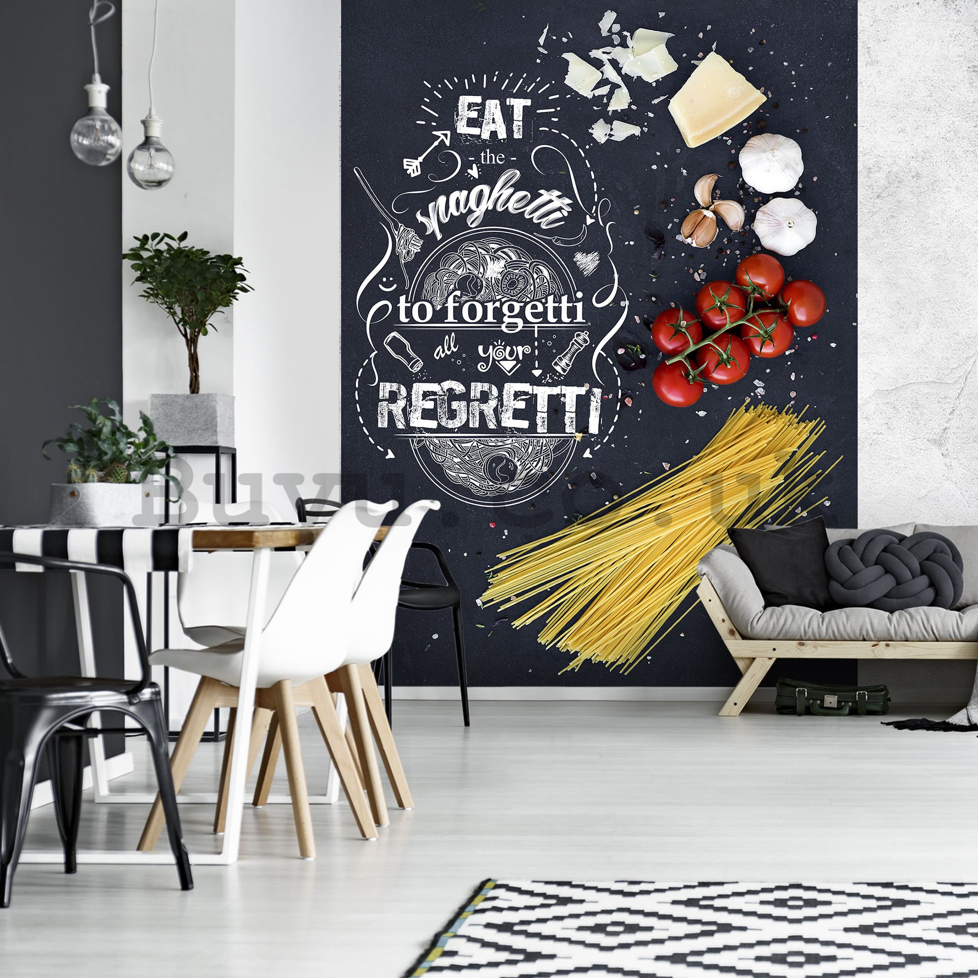 Wall mural: Eat the Spaghetti to forget all zour Regretti - 184x254 cm