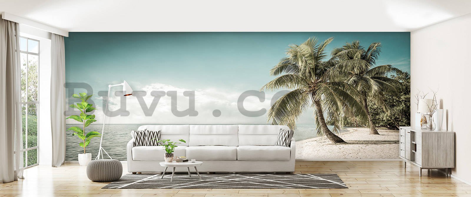 Wall mural: Coast with palm tree - 624x219 cm