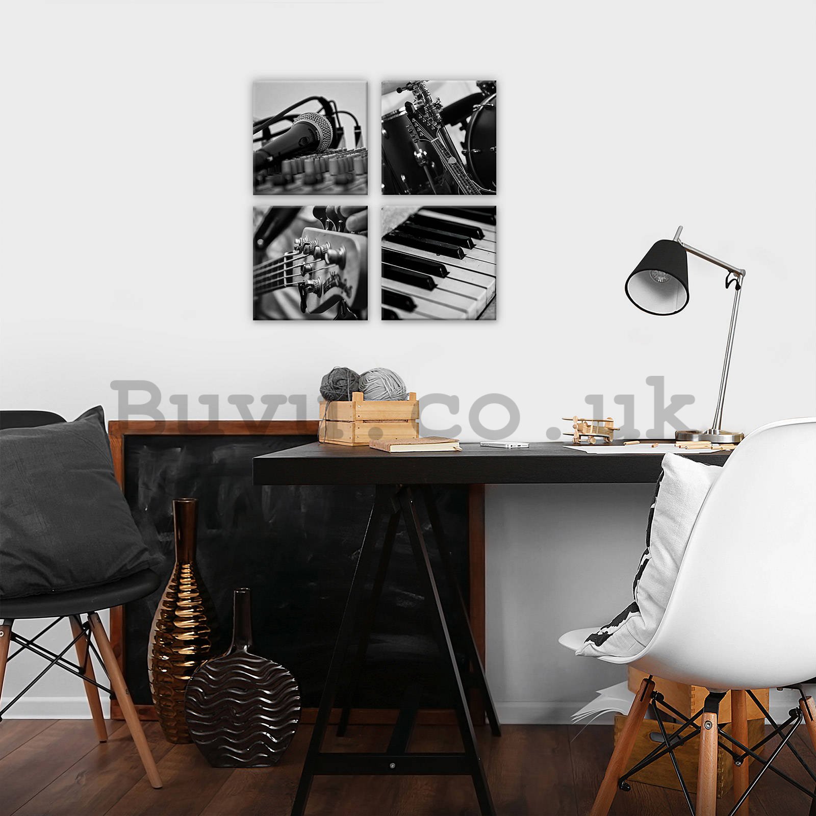 Painting on canvas: Black and white music - set 4pcs 25x25cm