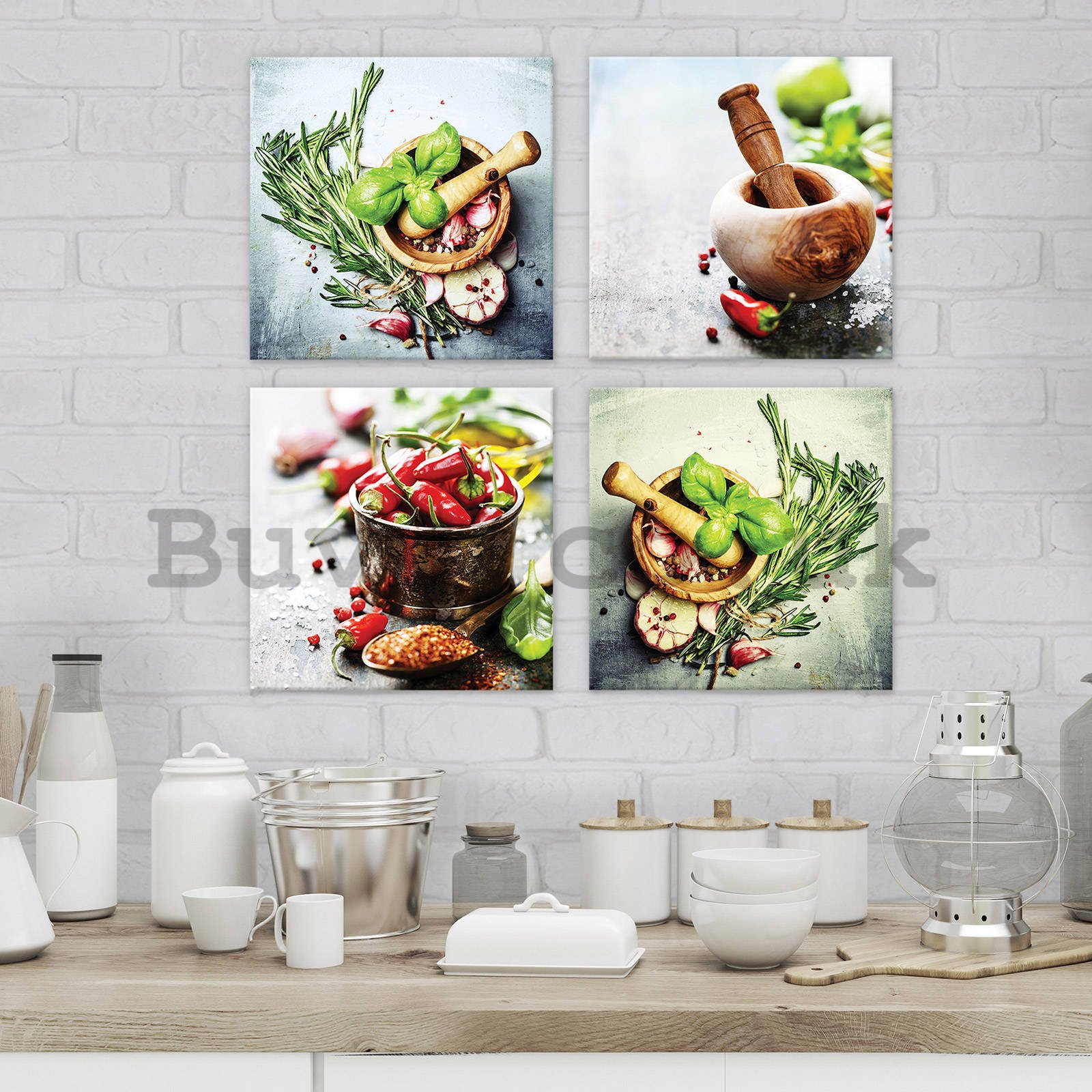 Painting on canvas: Herbs and chili - set 4pcs 25x25cm