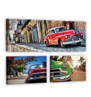 Painting on canvas: Havana cars - set 1pcs 80x30 cm and 2pcs 37,5x24,8 cm