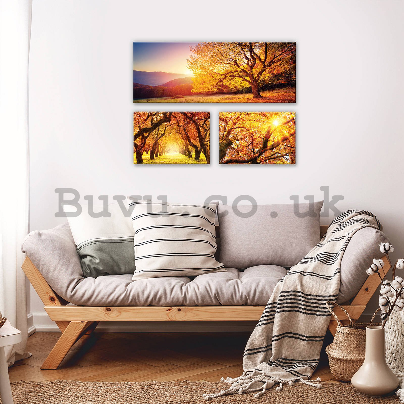 Painting on canvas: Autumn trees - set 1pc 80x30 cm and 2pc 37,5x24,8 cm