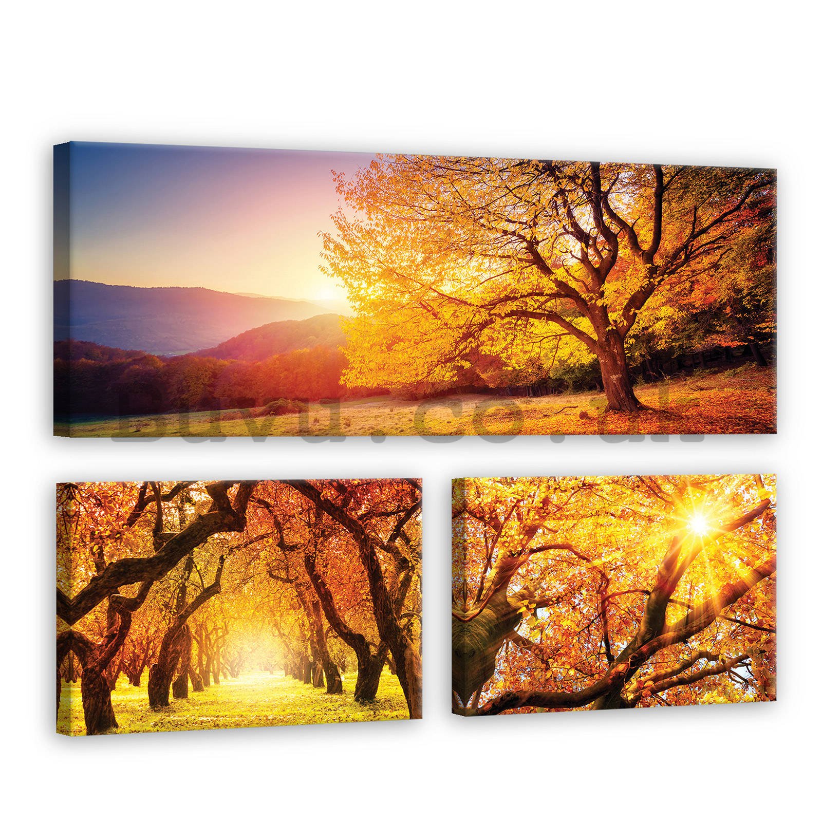Painting on canvas: Autumn trees - set 1pc 80x30 cm and 2pc 37,5x24,8 cm