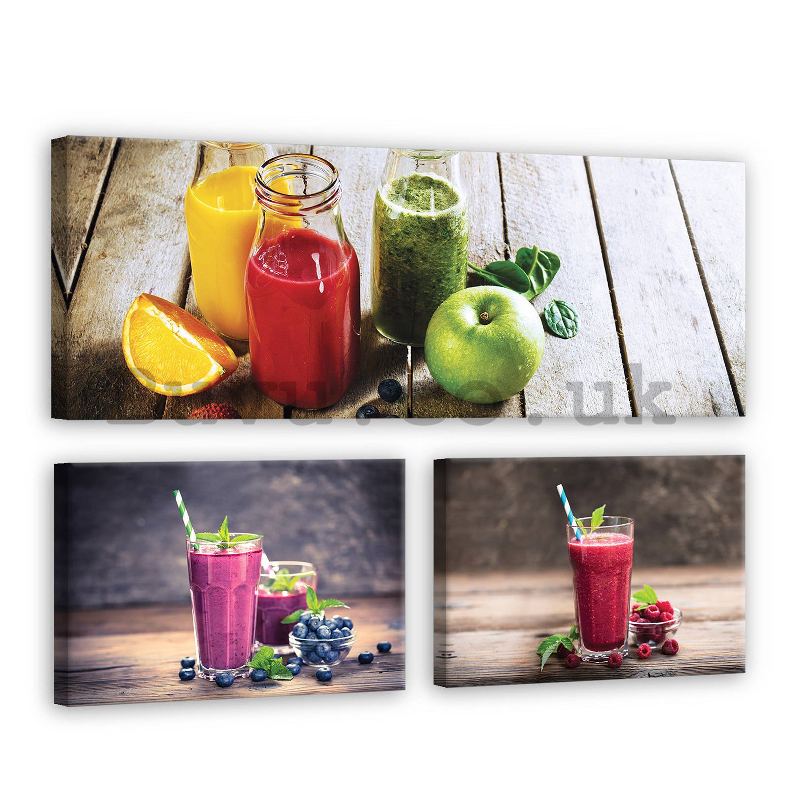 Painting on canvas: Fruit smoothie - set 1pc 80x30 cm and 2pc 37,5x24,8 cm