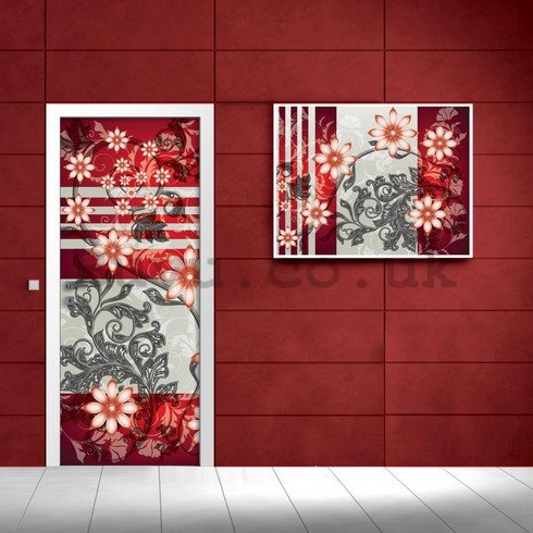 Wall Mural: Flowers (red patterns) - 211x91 cm