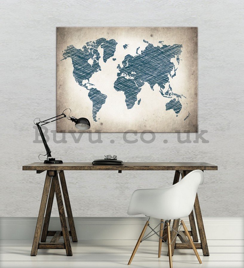 Painting on canvas: Painted World Map (1) - 75x100 cm