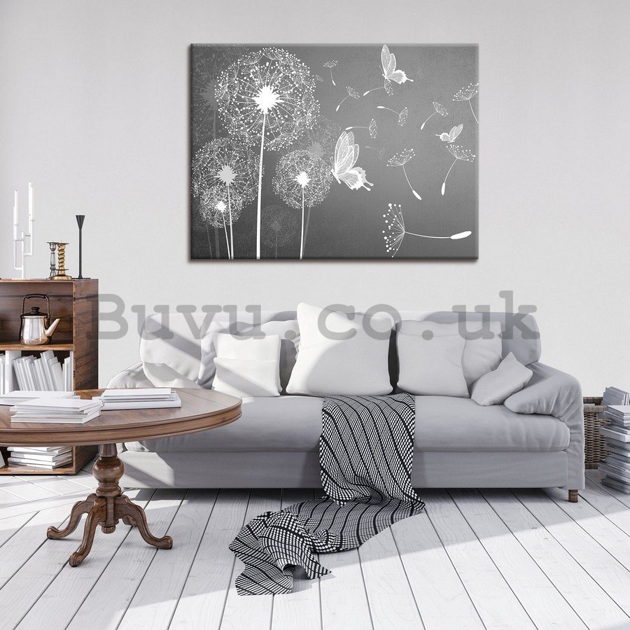 Painting on canvas: Dandelions and butterflies - 75x100 cm