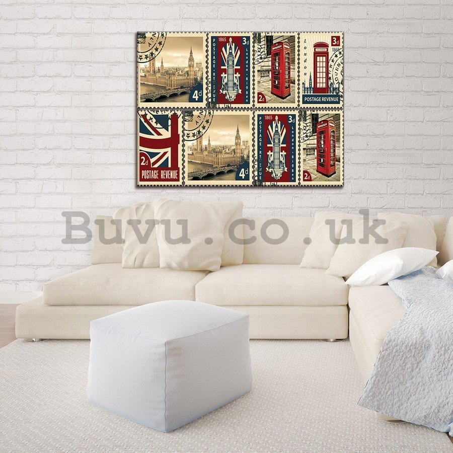 Painting on canvas: Postage Stamps United Kingdom - 75x100 cm