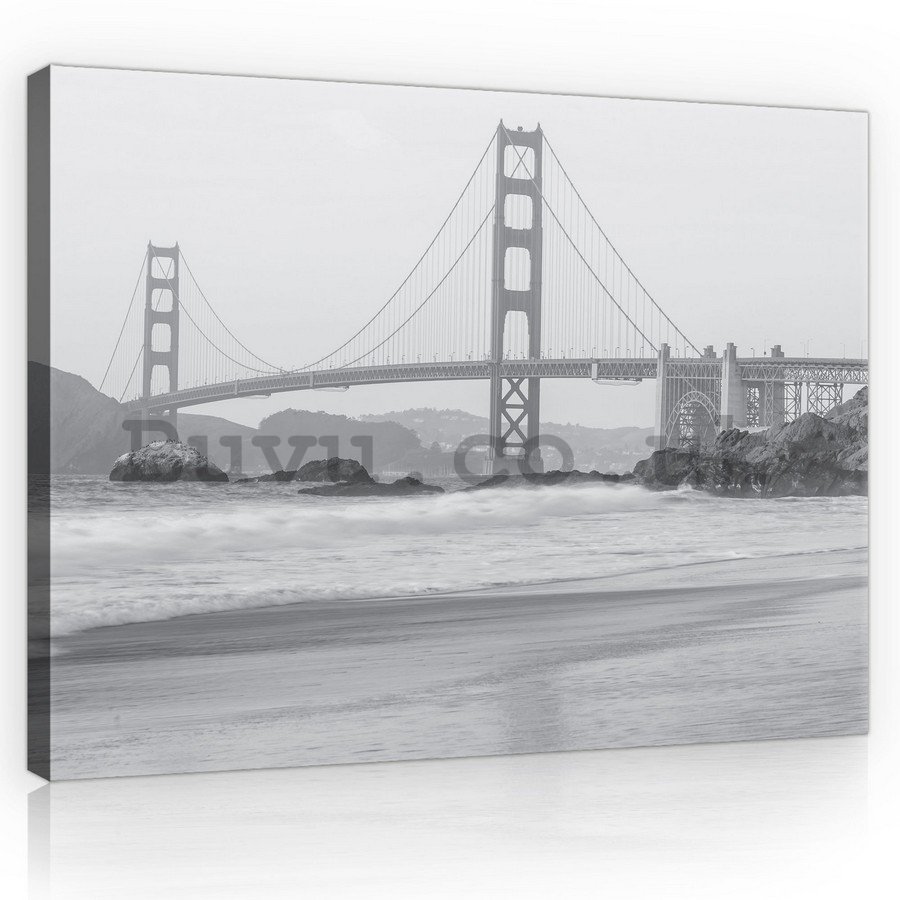 Painting on canvas: Golden Gate Bridge (black and white) - 75x100 cm