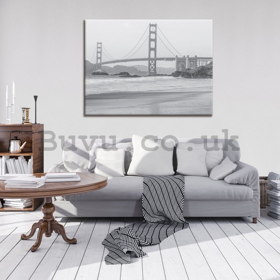 Painting on canvas: Golden Gate Bridge (black and white) - 75x100 cm
