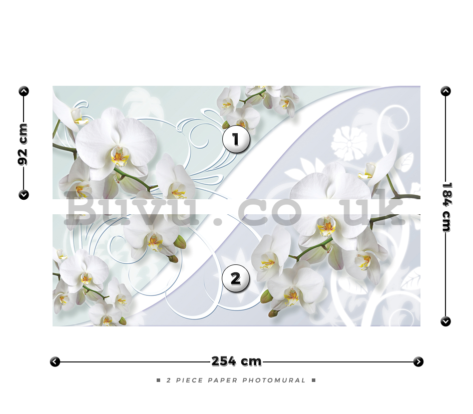 Wall Mural: White orchid (pattern) - 184x254 cm