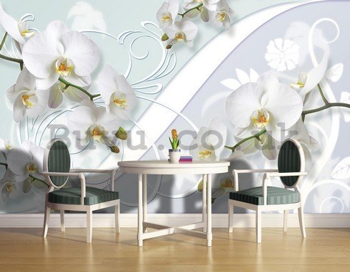 Wall Mural: White orchid (pattern) - 254x368 cm