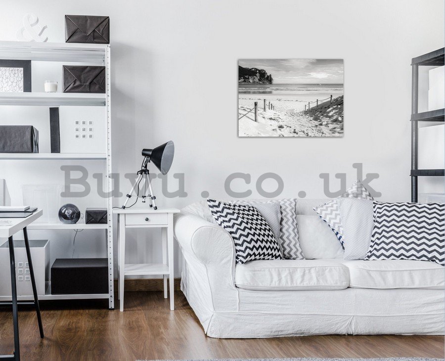 Painting on canvas: Sandy beach (black and white) - 75x100 cm