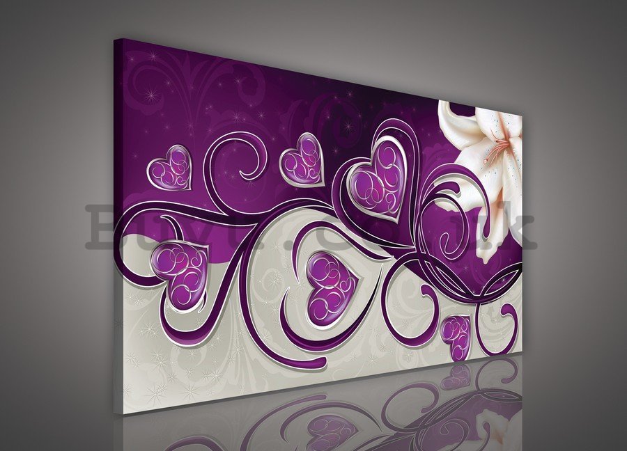Painting on canvas: Hearts and Lily (purple) - 75x100 cm