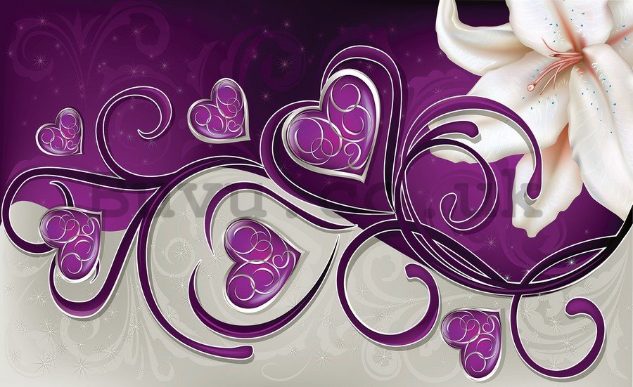 Painting on canvas: Hearts and Lily (purple) - 75x100 cm