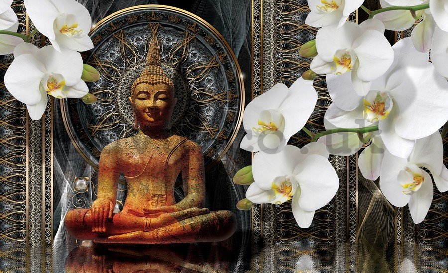 Painting on canvas: Buddha and white orchids (1) - 75x100 cm