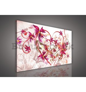 Painting on canvas: Hearts and abstract flowers - 75x100 cm