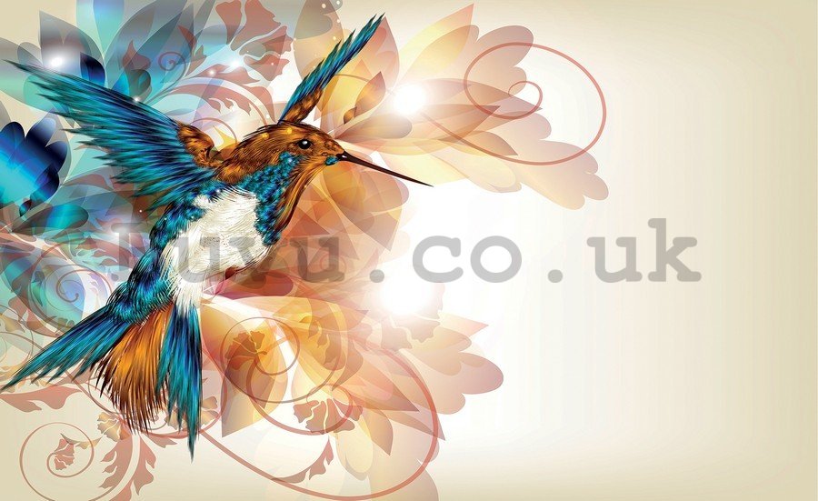 Painting on canvas: Abstract flowers and hummingbird - 75x100 cm