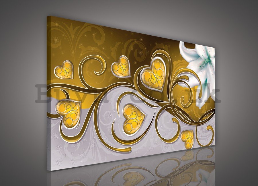 Painting on canvas: Hearts and Lily (yellow) - 75x100 cm