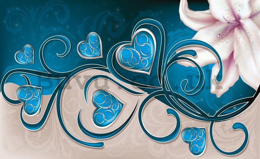 Painting on canvas: Hearts and Lily (turquoise) - 75x100 cm