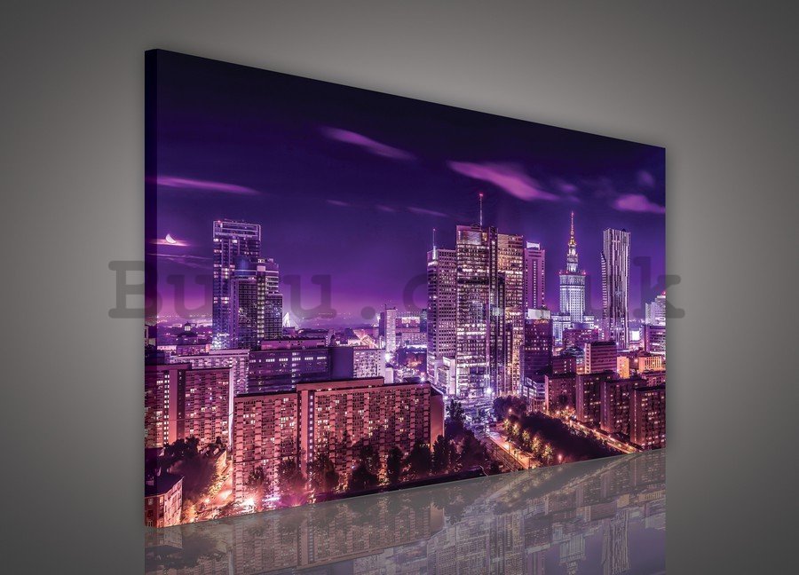 Painting on canvas: Night city (purple) - 75x100 cm