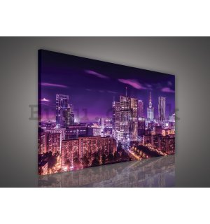 Painting on canvas: Night city (purple) - 75x100 cm