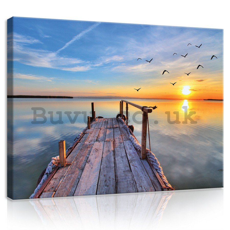 Painting on canvas: A pier at sunset - 75x100 cm