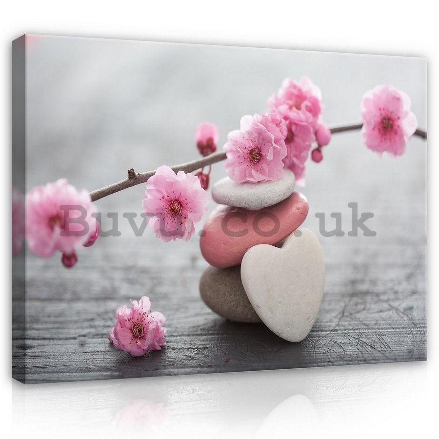 Painting on canvas: Flowering cherry and heart - 75x100 cm