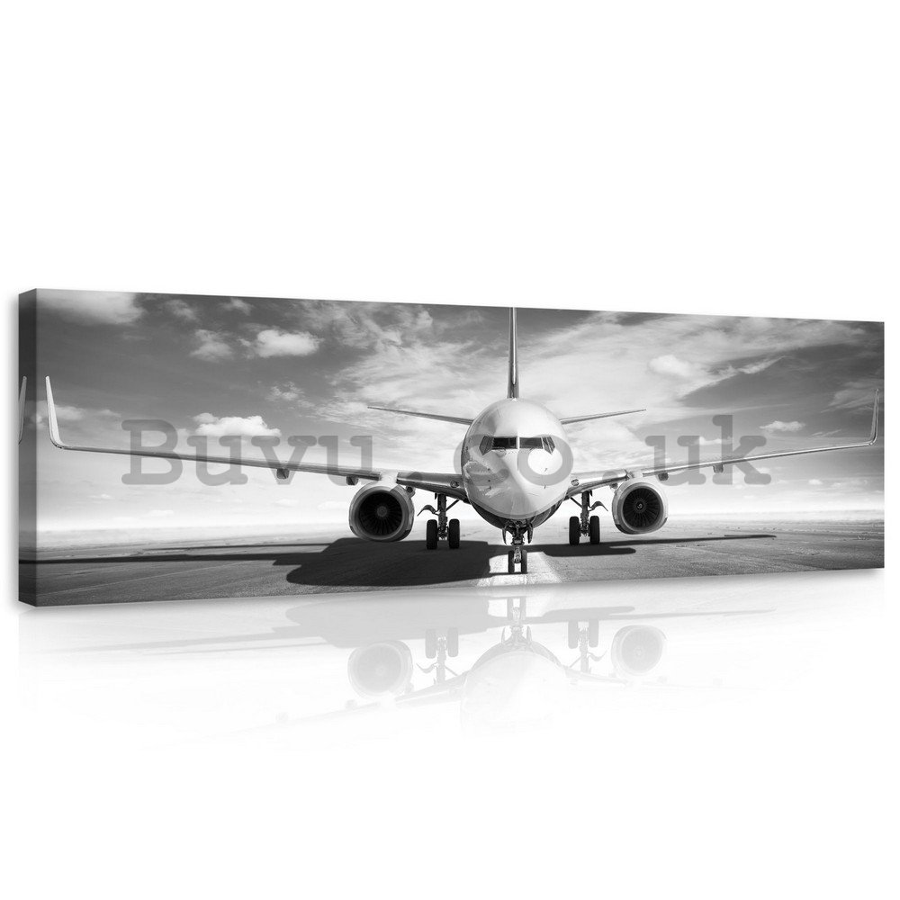 Painting on canvas: Airplane (black and white) - 145x45 cm