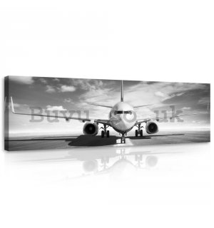 Painting on canvas: Airplane (black and white) - 145x45 cm