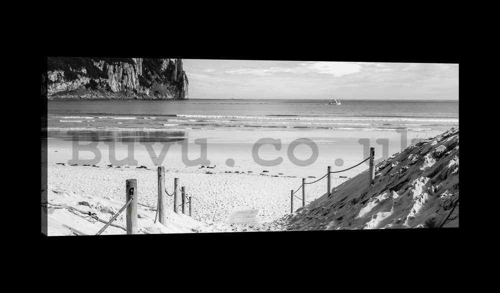 Painting on canvas: Sandy beach (black and white) - 145x45 cm