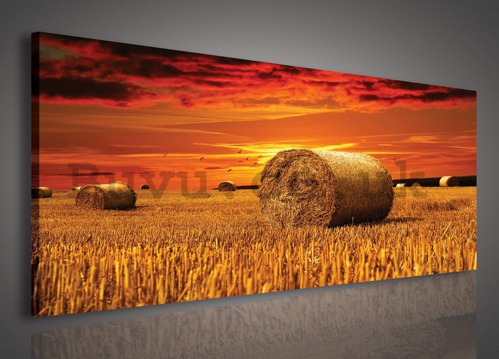 Painting on canvas: Bales of straw in the field - 145x45 cm