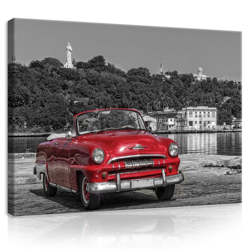Painting on canvas: Cuba, Vintage Red Car  - 75x100 cm