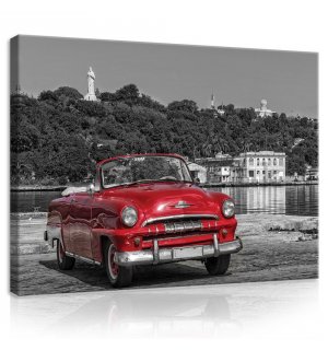 Painting on canvas: Cuba, Vintage Red Car  - 75x100 cm
