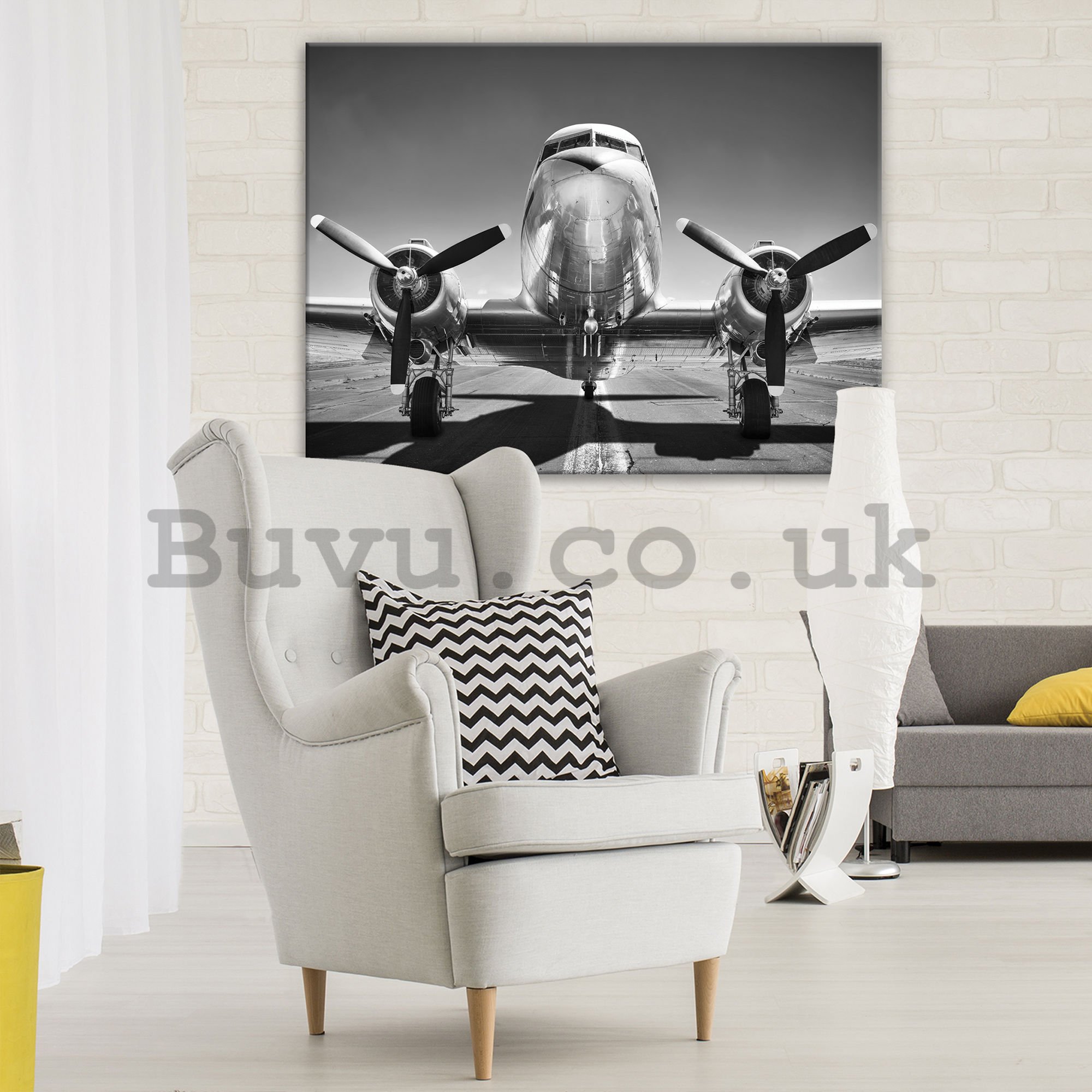 Painting on canvas: Aircraft Black & White (1) - 75x100 cm