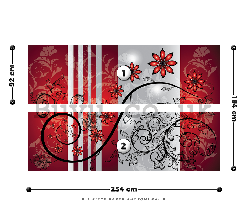 Wall Mural: Red flowers (pattern) - 184x254 cm