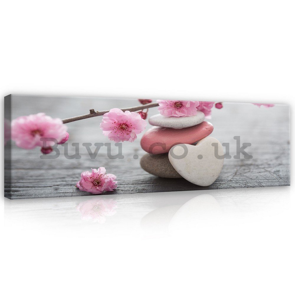 Painting on canvas: Flowering cherry and heart - 145x45 cm