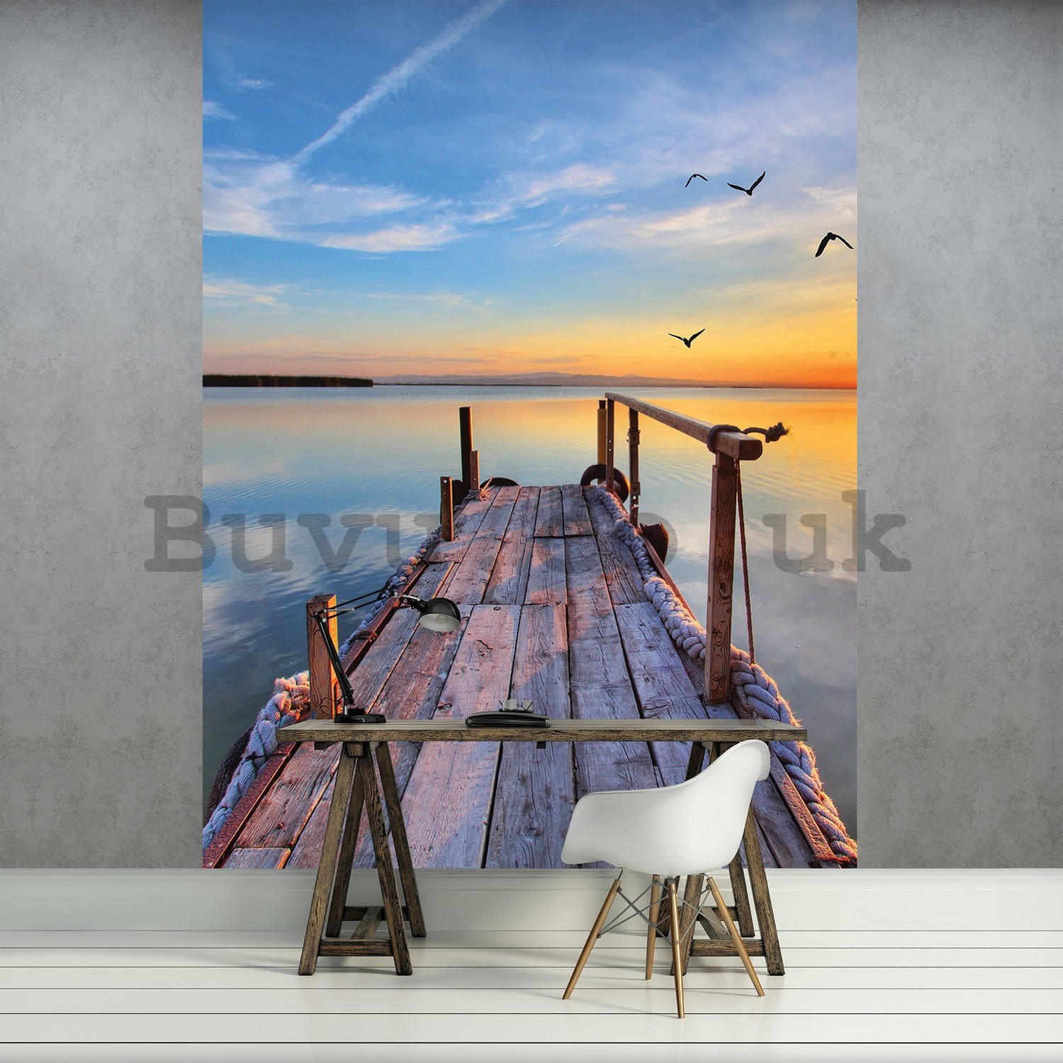 Wall mural: A pier at sunset - 184x254 cm