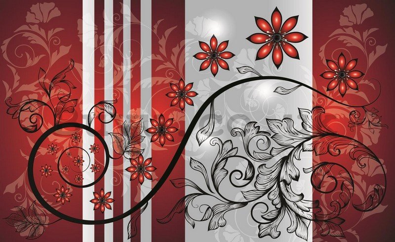 Wall Mural: Red flowers (pattern) - 254x368 cm