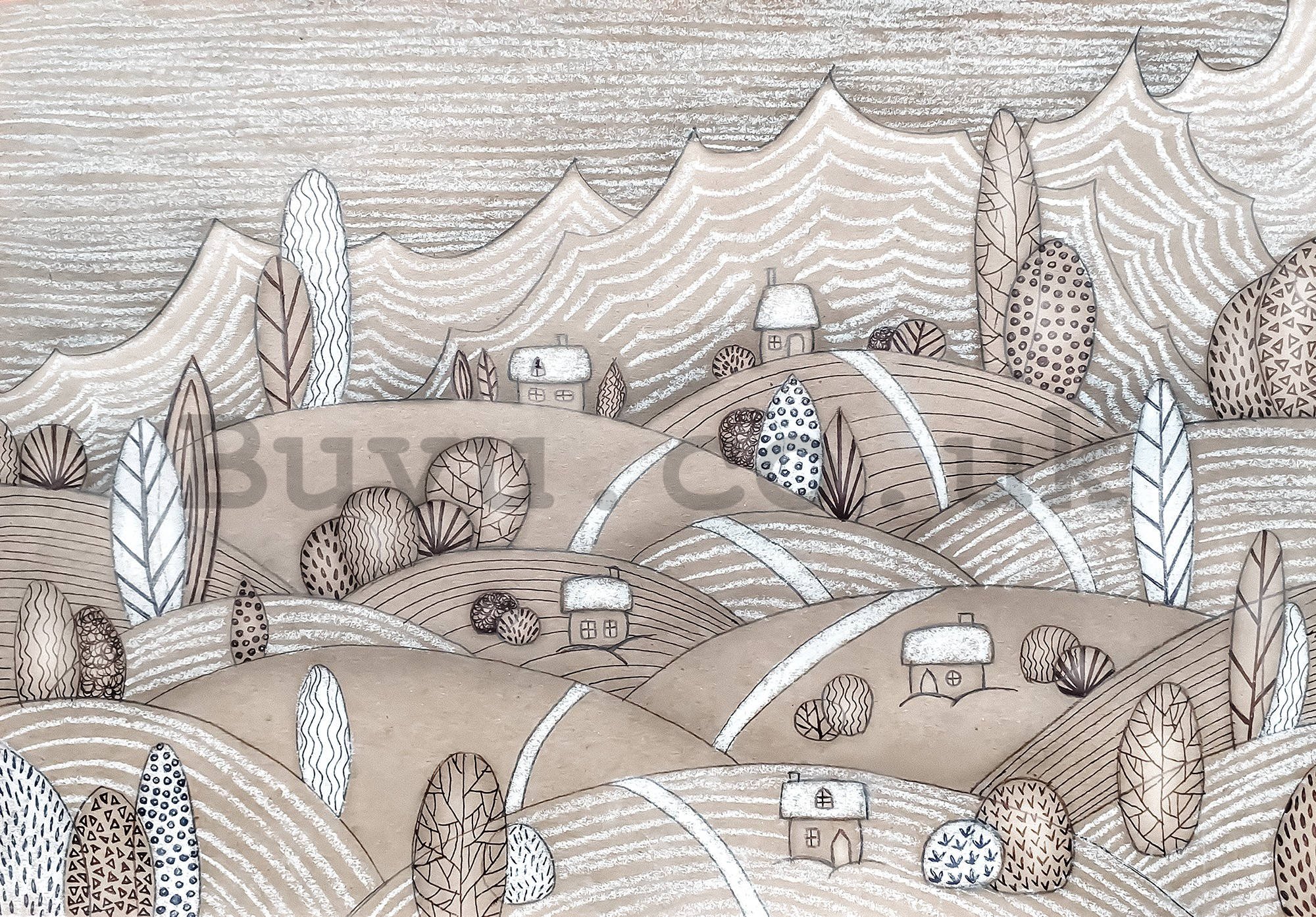 Wall mural vlies: Hills with little houses - 254x184 cm