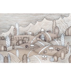 Wall mural vlies: Hills with little houses - 254x184 cm