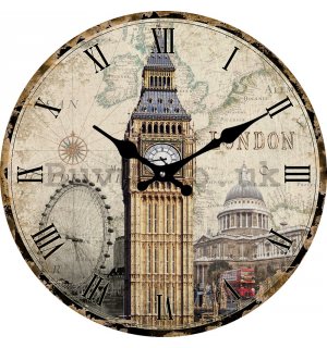 Glass wall clock: Big Ben - 34 cm